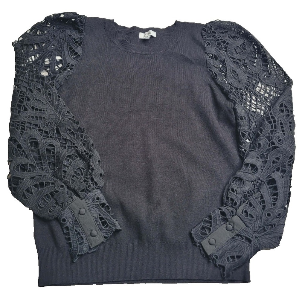 Fate Women's Lace Sleeve Sweater Black Small‎ Preppy Elegant